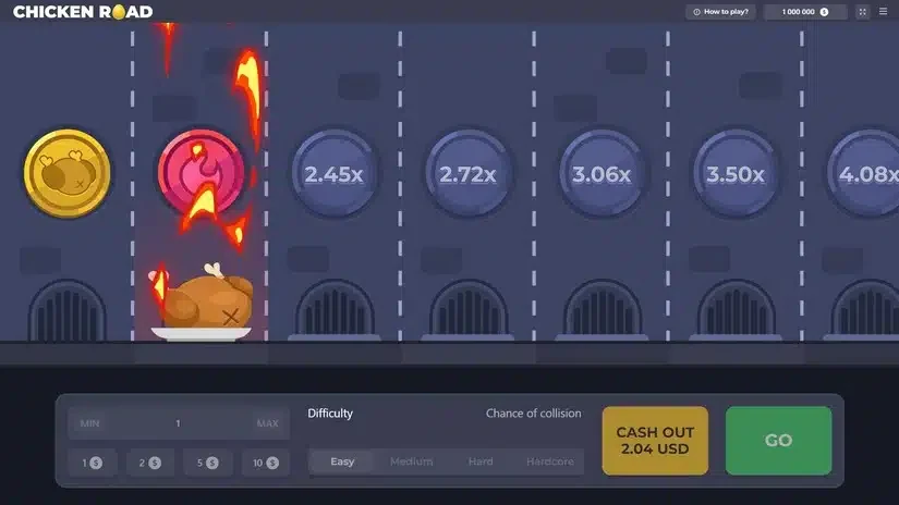 Chicken Road Spielansicht mit Cash-out und Multiplikatoren